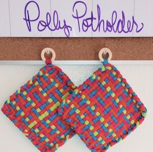 Polly Potholder Set Of 2 Loom Woven Cotton Potholders, Mug Rugs, Trivets